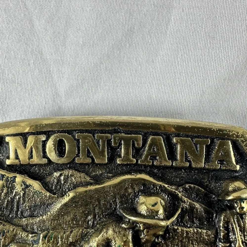 VTG Montana PROSPECTOR BELT  BUCKLE VINTAGE Solid Brass 1979 Bob Scriver